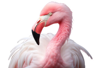 Majestic Pink Flamingo on White Canvas. White or PNG Transparent Background.