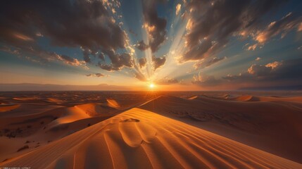 Realistic desert sunset  shifting dunes, golden hour lighting, detailed textures for high quality