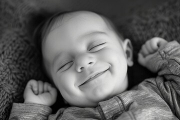 A close-up image of a smiling infant, captivating with tenderness and joy