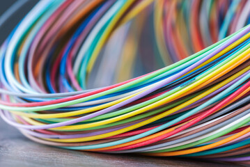 Colorful fibre cable or optics wires close-up