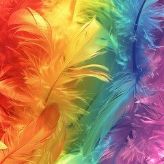 Obraz premium Vivid feathers in rainbow colors create soft, flowing texture with gradient effect