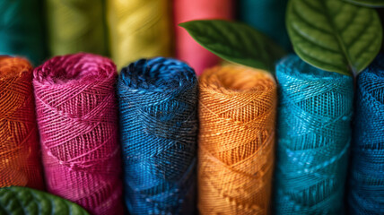 Colorful threads with leaves.