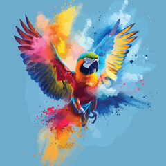 Flying Ara parrot over colourful powder explosion © AlAmin