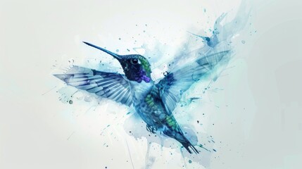 Fototapeta premium Beautiful watercolor painting of a hummingbird in flight, perfect for nature-themed designs