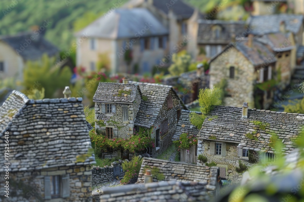 Poster detailed model of a village with a prominent clock tower. suitable for architectural projects or dio