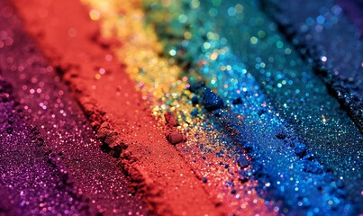 gradient of colorful powder pigments with a sparkling effect, ranging from red to blue - obrazy, fototapety, plakaty