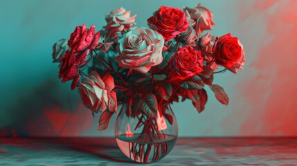 Anaglyph 3D effect on a bouquet of roses