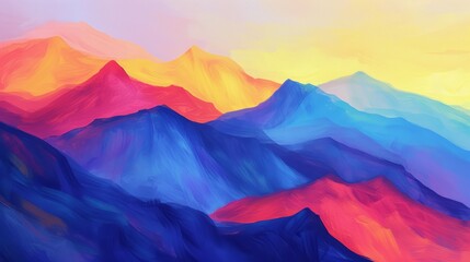 Colorful digital painting of mountains - obrazy, fototapety, plakaty
