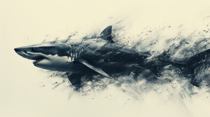 Artistic depiction of a shark with dynamic splashes - obrazy, fototapety, plakaty