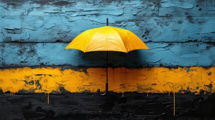 Yellow umbrella on blue and black textured background