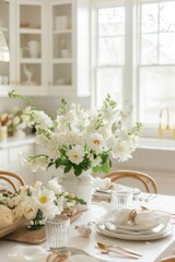 A well-organized dining room table setting. Ideal for home decor or restaurant themes