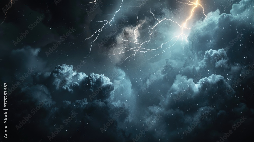 Poster dark sky filled with clouds and lightning. perfect for weather or dramatic backgrounds