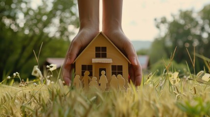 Person holding a small house in their hands, ideal for real estate concepts