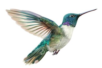 Fototapeta premium A hummingbird flying in the air, perfect for nature-themed designs