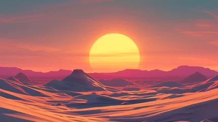 Fotobehang Stylized illustration of a desert sunset © LabirintStudio