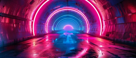 Neon Tunnel LED Lights Wet Street