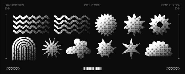 Trendy y2k shapes in pixel art style. Retro futuristic nostalgia. Vector graphics.