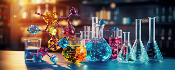laboratory chemical glasses research and development, science and chemistry concept