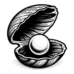 Pearl in Open Oyster Shell Engraving illustration