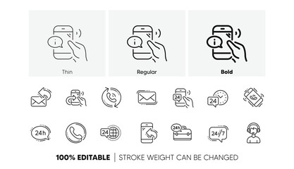 Call center, Support and Chat message. Processing line icons. 24 hour service linear icon set Line icons set. Vector