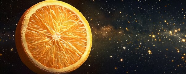 Half orange slice against a starry background