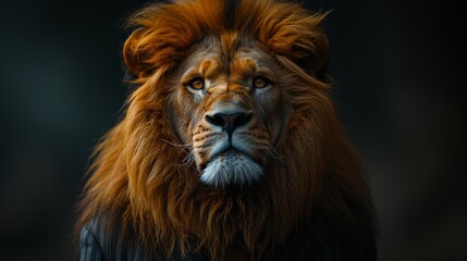 Portrait of a majestic lion on dark background