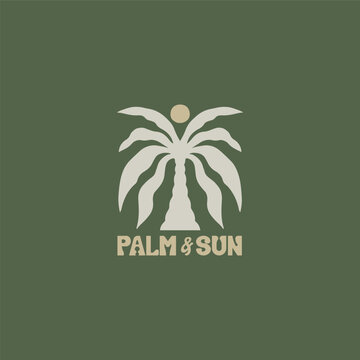 Vintage hand drawn palm and sun design
