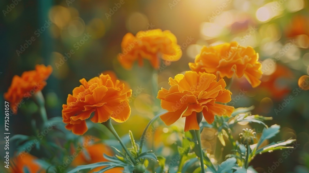 Poster close up of a bunch of vibrant orange flowers, perfect for adding a pop of color to any project