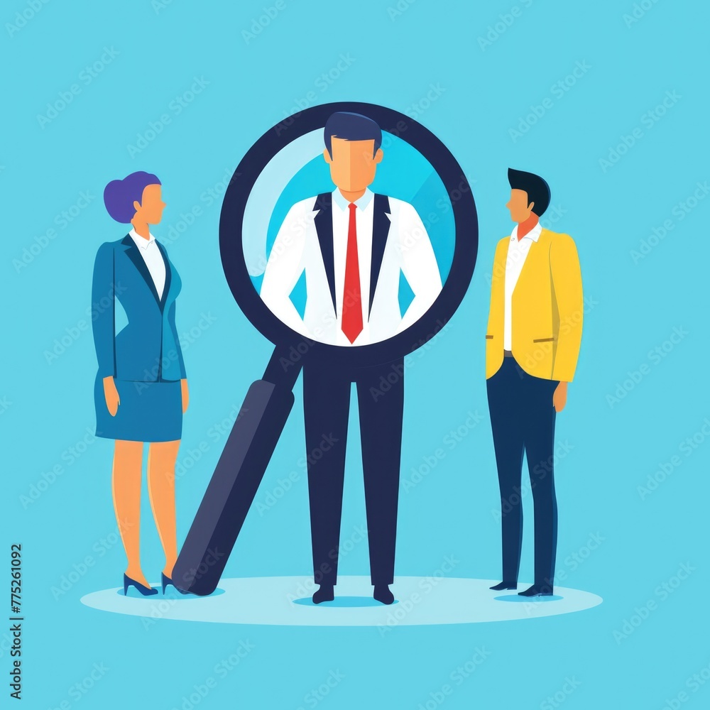 Poster a man and a woman examining something with a magnifying glass. suitable for educational and investig