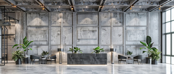 Sophisticated Lobby Design in Modern Building, Marble Floors and Contemporary Furniture