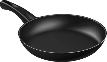 Black frying pan cut out on transparent background