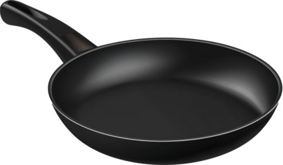 Black frying pan cut out on transparent background