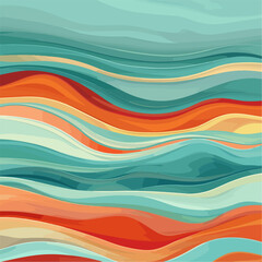 horizontal colorful abstract wave background with peru, firebrick and light sea green color