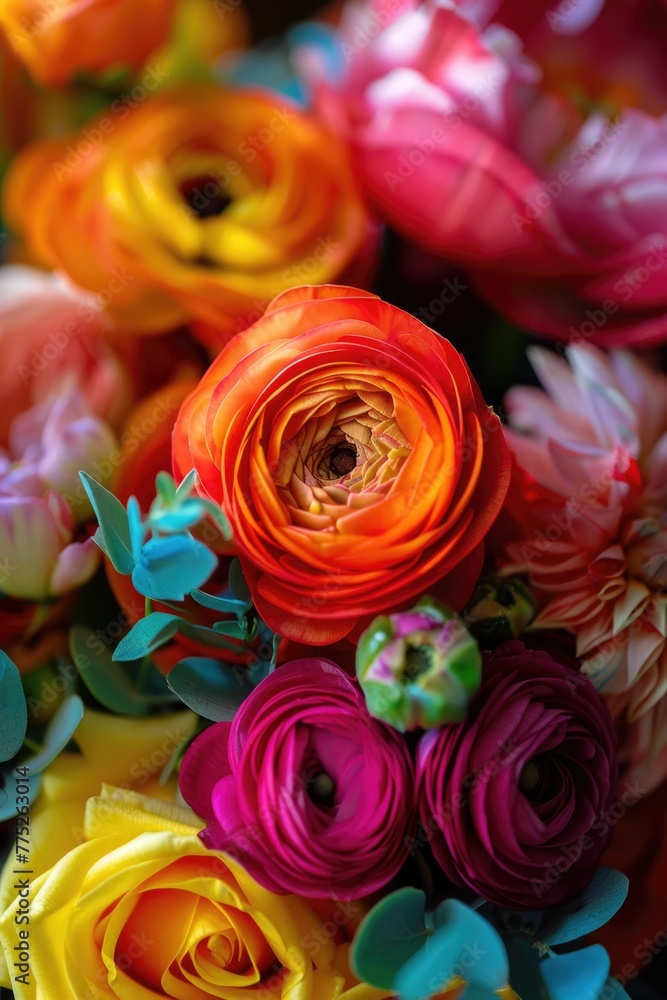 Poster A close up of a bunch of colorful flowers. Suitable for various design projects