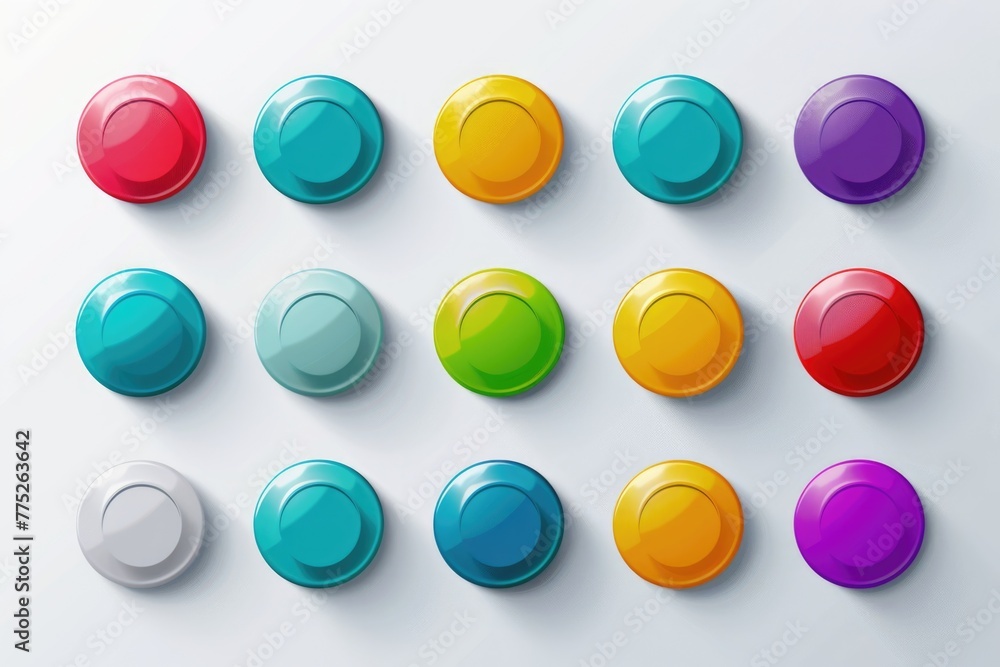 Poster Assorted colorful buttons on a plain white surface, perfect for crafting projects