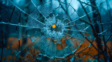 Impact of vandalism on a shattered window, illustrating the themes of destruction and broken security