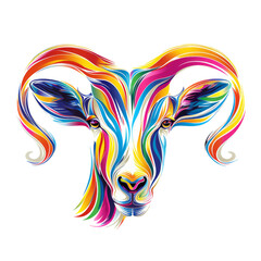 Colorful Goats Head With Long Horns