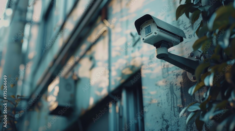 Poster Security camera mounted on building. Suitable for security concepts