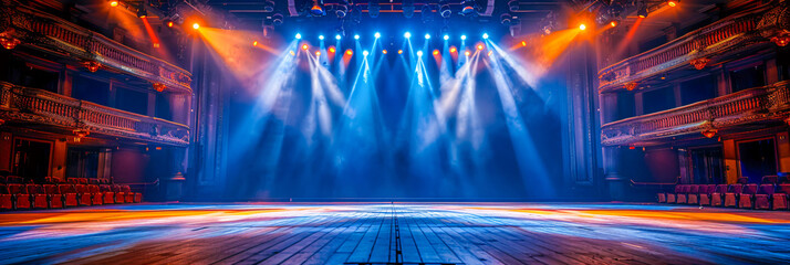 Illuminated stage with spotlight for live shows, creating an atmosphere of entertainment and excitement
