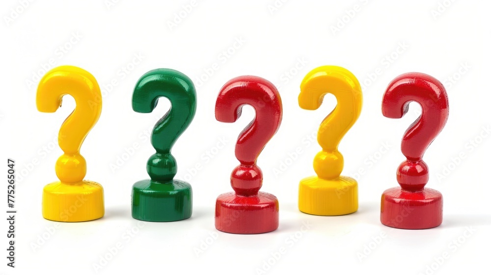 Aufkleber A row of toy question marks stacked on top of each other. Perfect for illustrating curiosity and uncertainty