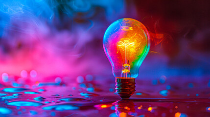 Illuminated light bulb symbolizing ideas and innovation, vintage inspiration concept - obrazy, fototapety, plakaty
