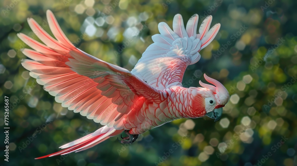 Poster a red and white bird flying through the air, suitable for various design projects