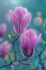 Enchanting Magnolia Blossoms in the Morning Dew Generative AI
