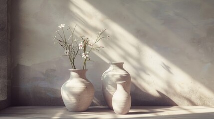 Two vases on wooden floor, suitable for home decor
