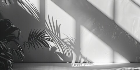 A black and white photo of a plant in a room. Suitable for interior design concepts