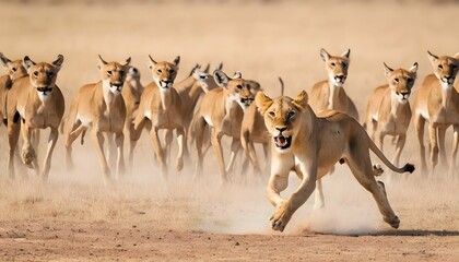 a-lioness-chasing-after-a-herd-of-gazelles-upscaled_2 - obrazy, fototapety, plakaty