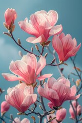 Delicate Pink Magnolia Blossoms under a Cloudy Sky Generative AI