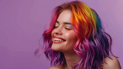 A woman with vibrant hair smiling. Suitable for lifestyle or beauty concepts