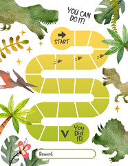 Dinosaur reward chart for boys and girls. Cute dinosaur. Table of behavior and routine work of kids. illustration - 775266421