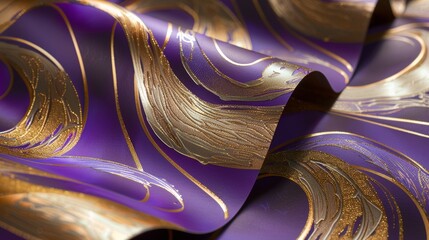Celebrate the holidays with a three-dimensional wallpaper in regal purple and gold, complete with a lustrous gold foil finish